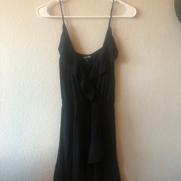 Express Black Fit and Flare Ruffled Black Mini Dress - Picture 3 of 4